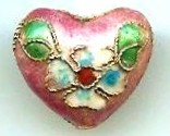 Cloisonne Heart - Pink with Flower
